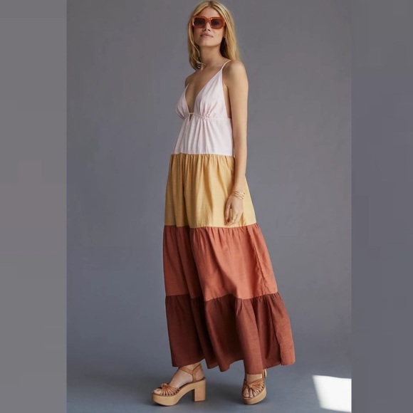 New By Anthropologie Colorblock Maxi Dress Size L - Picture 3 of 15